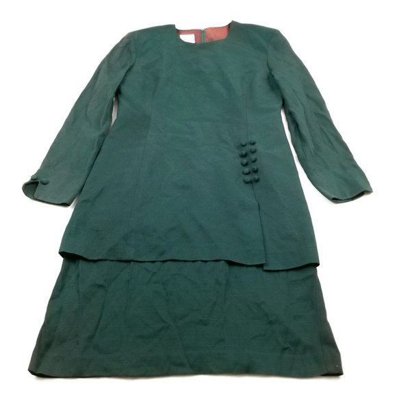 Vintage Dresses & Skirts - Vintage Forest Green 2-Piece Suit Dress Small 6
